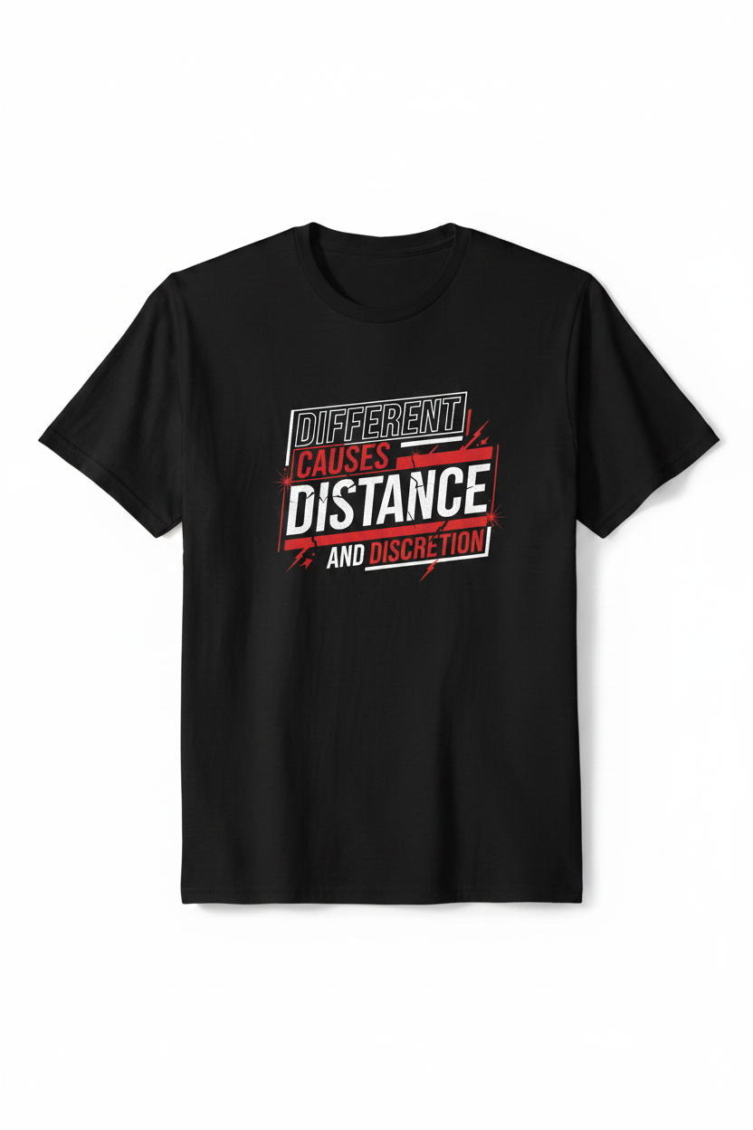 Different Causes Distance and Discretion Red Tee Mockup